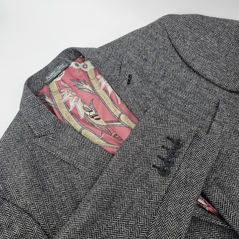 Paisley & Gray Blazer Mens 42R Grey Herringbone Slim Fit Two Button Sport Coat